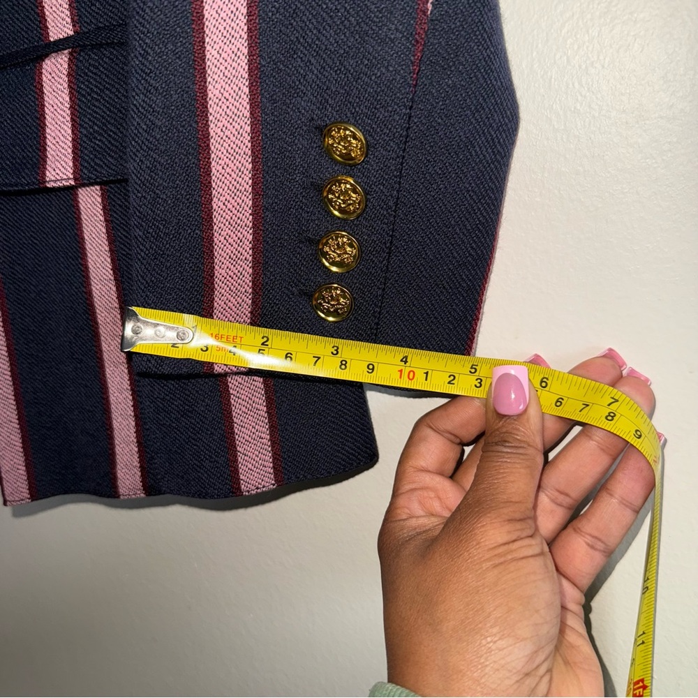 Smythe Double Breasted Striped Blazer Gold Accented Buttons Quarter Sleeve Sz 8 - Picture 13 of 16